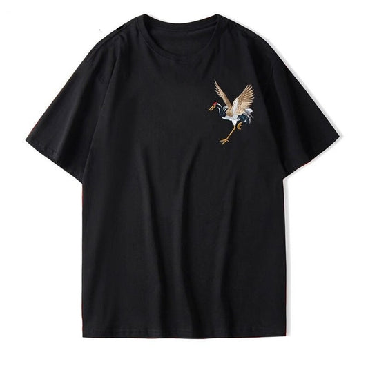 Crane Embroidery Aesthetic T-shirt